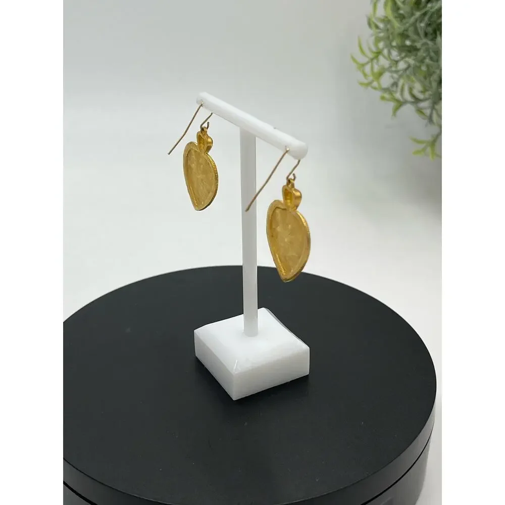 Vintage Gold Tone‎ and Black Enamel Heart Dangle Drop Earrings